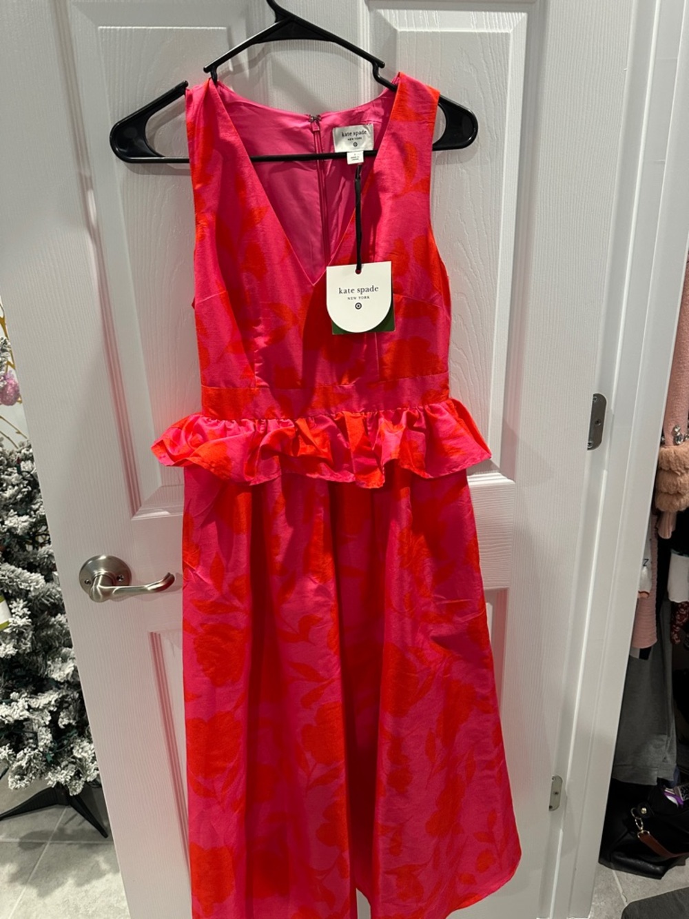 kate spade Bright Pink & Red Floral Peplum Midi Dress